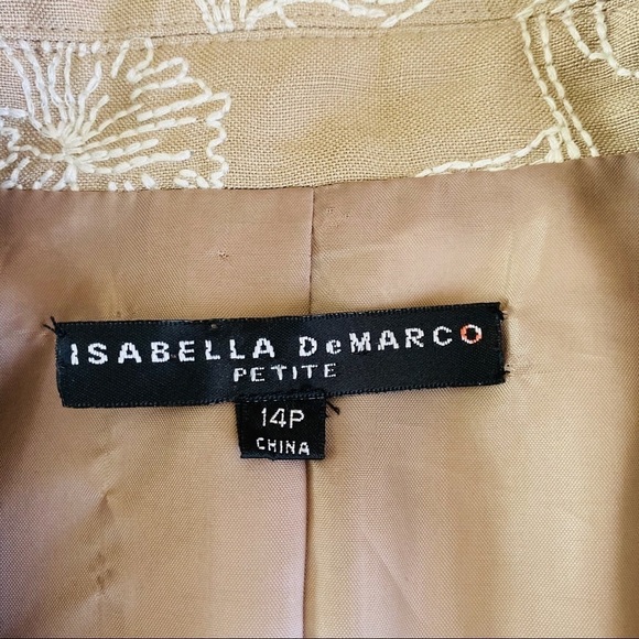NEW Isabella DeMarco Tan Embroidered Linen Blazer - Picture 5 of 9